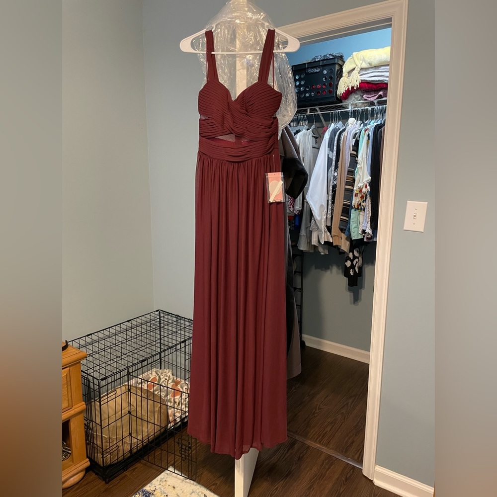 Birdy Grey Elyse Chiffon Bridesmaid Dress in Cabernet, Size Small